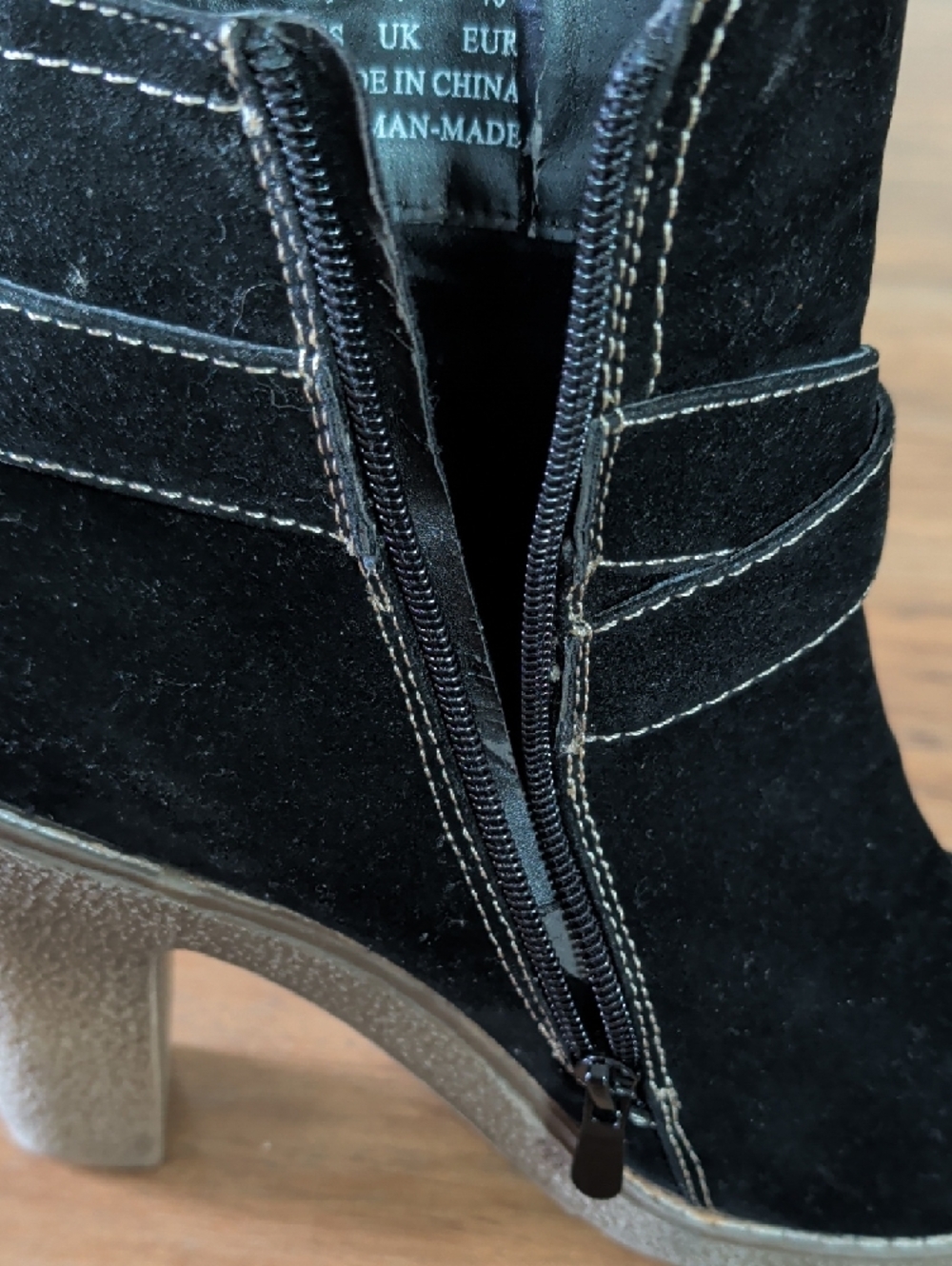 Capelli Black Faux Suede Ankle Boots Size 9 | Block Heel Buckle Strap Zip Boots - Picture 12 of 15
